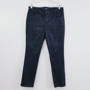 NYDJ  Stretch Skinny Pants Floral Black Metallic Mid Rise